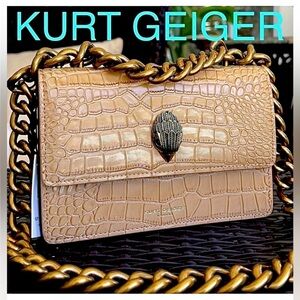 KURT GEIGER Shoreditch Small Croc Embossed Chunky Chain Leather Crossbody beige